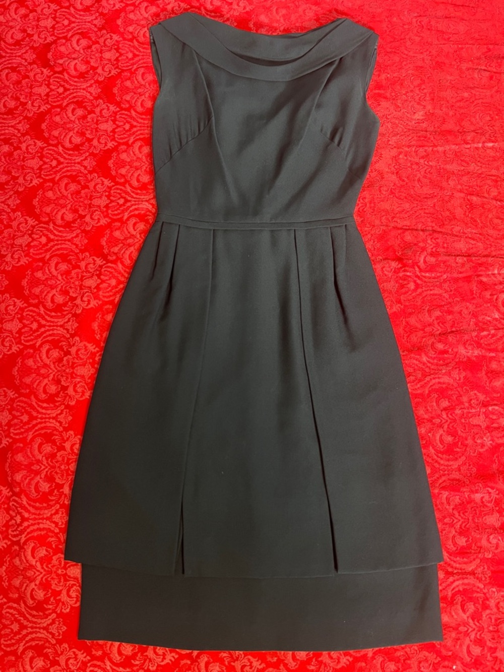 Vintage Black Midi Dress with Boat Neck